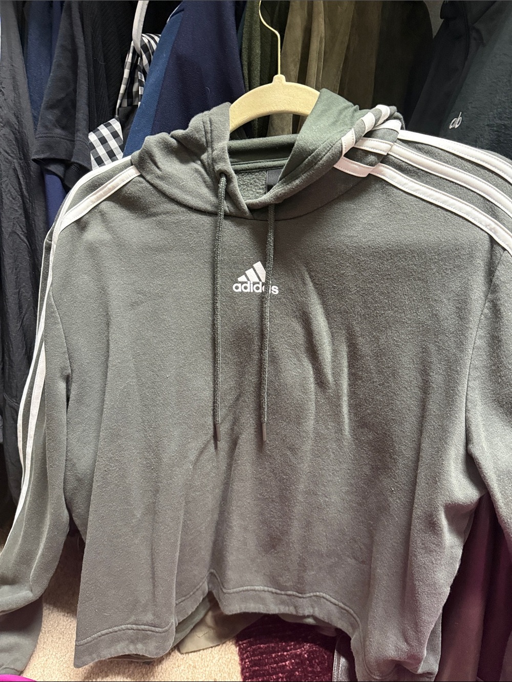 adidas Men's Dark Gray Hoodie with White Three Stripes